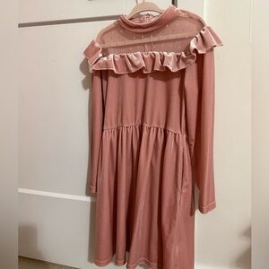 Girls pink velour long sleeve midi dress size 6
